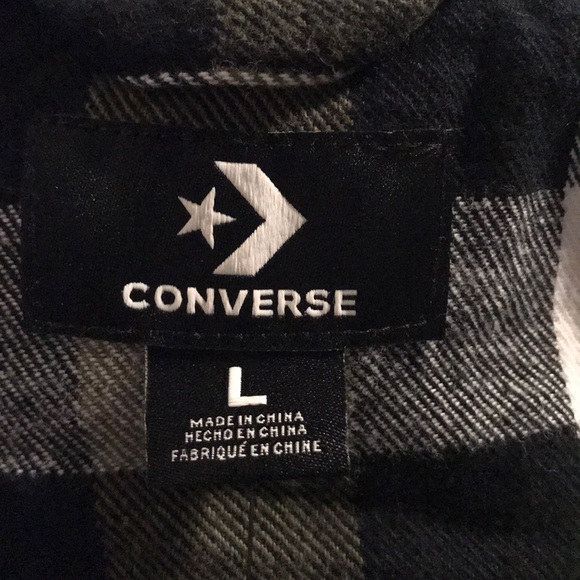 Converse Hooded Shirt Jacket Black Green M AUTHENT - Picture 3 of 5